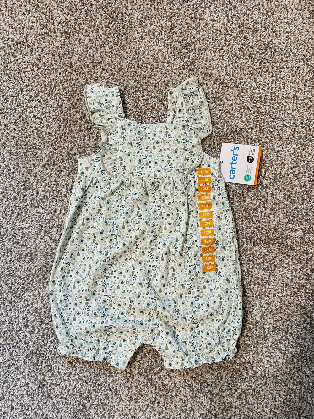 Carter's Baby Girls One Piece Snap-Up Sleeveless Cotton Romper Green Floral